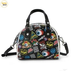 Von Dutch Jax Bowler Bag – Black Graffiti Logo Print Y2K Satchel